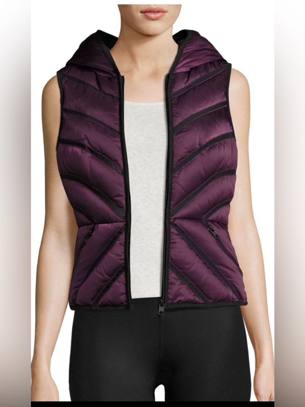 Blanc Noir Mesh Inset Puffer Down Vest Size M Purple